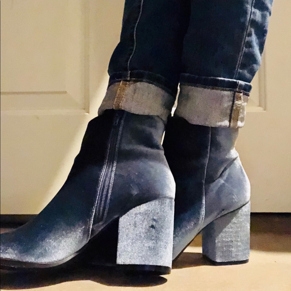 Cornstarch Blue Faux Velvet Ankle Boots - Picture 6 of 8